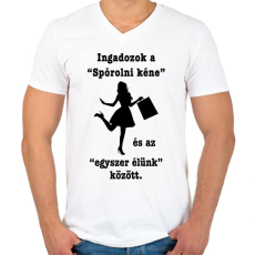 PRINTFASHION Spórolni kéne - Férfi V-nyakú póló - Fehér