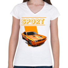 PRINTFASHION Sport autó - Női V-nyakú póló - Fehér női póló