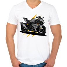 PRINTFASHION Sport motor  - Férfi V-nyakú póló - Fehér