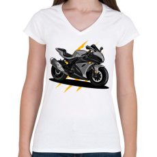 PRINTFASHION Sport motor  - Női V-nyakú póló - Fehér