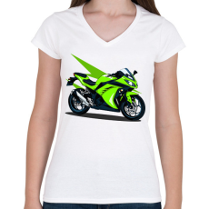 PRINTFASHION Sport motor  - Női V-nyakú póló - Fehér