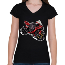 PRINTFASHION Sport motor  - Női V-nyakú póló - Fekete