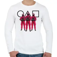 PRINTFASHION Squid game 3 soldiers with black symbols - Férfi hosszú ujjú póló - Fehér férfi póló