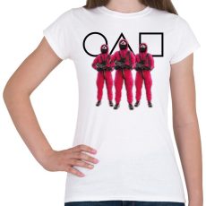 PRINTFASHION Squid game 3 soldiers with black symbols - Női póló - Fehér