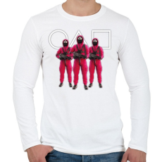 PRINTFASHION Squid game 3 soldiers with white symbols - Férfi hosszú ujjú póló - Fehér