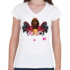 PRINTFASHION Squid game boss and soldiers 2 - Női V-nyakú póló - Fehér női póló
