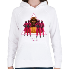 PRINTFASHION Squid game boss and soldiers - nyerd meg az életed - Női kapucnis pulóver - Fehér