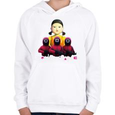 PRINTFASHION Squid game doll and soldiers 2 - Gyerek kapucnis pulóver - Fehér