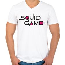 PRINTFASHION Squid Game - Logo - Férfi V-nyakú póló - Fehér férfi póló