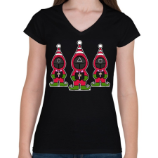 PRINTFASHION Squid Game Manók - Női V-nyakú póló - Fekete női póló