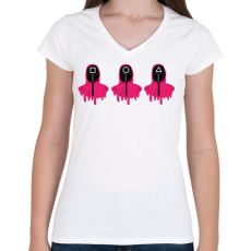 PRINTFASHION Squid game - Női V-nyakú póló - Fehér