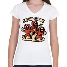 PRINTFASHION squid game - Női V-nyakú póló - Fehér női póló