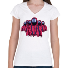 PRINTFASHION squid_game - Női V-nyakú póló - Fehér női póló