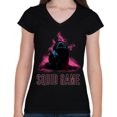 PRINTFASHION squid game - Női V-nyakú póló - Fekete