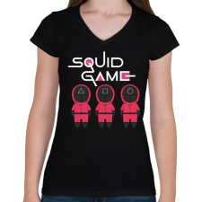 PRINTFASHION Squid Game - Női V-nyakú póló - Fekete női póló