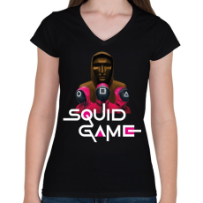 PRINTFASHION Squid game - Nyerd meg az életed 06 - Női V-nyakú póló - Fekete