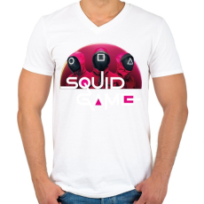 PRINTFASHION Squid game - nyerd meg az életed - Férfi V-nyakú póló - Fehér