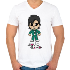 PRINTFASHION Squid Game - Player 456 Seong Gi-hun - Férfi V-nyakú póló - Fehér férfi póló