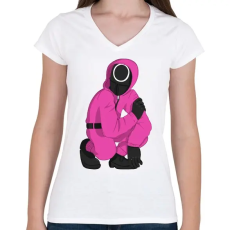 PRINTFASHION Squid Game Soldier - Női V-nyakú póló - Fehér