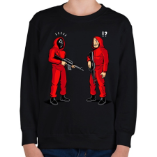 PRINTFASHION Squid game vs. La casa de papel - Gyerek pulóver - Fekete gyerek pulóver, kardigán