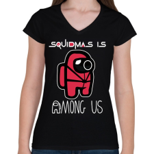 PRINTFASHION SquidMas is Among Us - Női V-nyakú póló - Fekete női póló