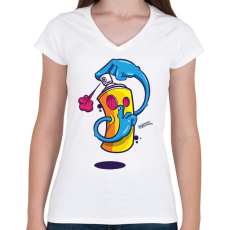 PRINTFASHION ssssshhhh - Női V-nyakú póló - Fehér