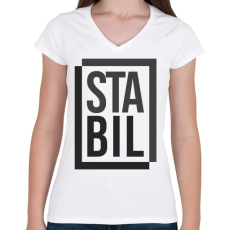PRINTFASHION Stabil - Női V-nyakú póló - Fehér