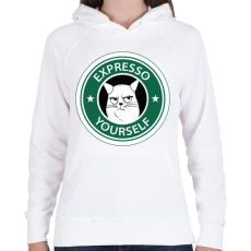 PRINTFASHION Starbucks macska - Női kapucnis pulóver - Fehér
