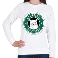 PRINTFASHION Starbucks macska - Női pulóver - Fehér