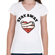 PRINTFASHION STAY AWAY - Női V-nyakú póló - Fehér
