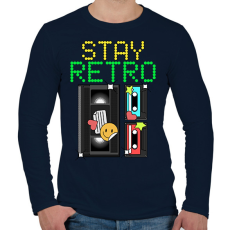 PRINTFASHION Stay retro kazetta - Férfi hosszú ujjú póló - Sötétkék