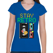 PRINTFASHION Stay retro kazetta - Női V-nyakú póló - Királykék női póló