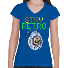 PRINTFASHION Stay retro Tamagochi - Női V-nyakú póló - Királykék női póló