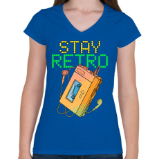 PRINTFASHION Stay retro walkman - Női V-nyakú póló - Királykék