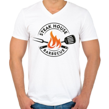 PRINTFASHION Steak house barbecue - Férfi V-nyakú póló - Fehér férfi póló