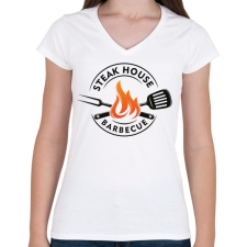 PRINTFASHION Steak house barbecue - Női V-nyakú póló - Fehér női póló
