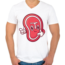 PRINTFASHION Steak hús - Férfi V-nyakú póló - Fehér