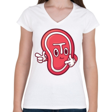 PRINTFASHION Steak hús - Női V-nyakú póló - Fehér női póló