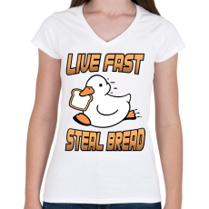 PRINTFASHION Steal bread - Női V-nyakú póló - Fehér
