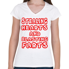 PRINTFASHION Stealing Hearths - Női V-nyakú póló - Fehér női póló