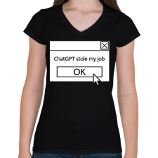 PRINTFASHION Stole my job - Női V-nyakú póló - Fekete női póló
