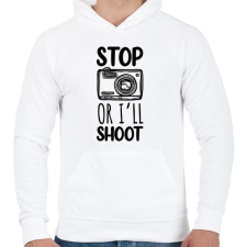 PRINTFASHION Stop or I'll shoot - Férfi kapucnis pulóver - Fehér férfi pulóver, kardigán