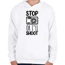 PRINTFASHION Stop or I'll shoot - Gyerek kapucnis pulóver - Fehér gyerek pulóver, kardigán