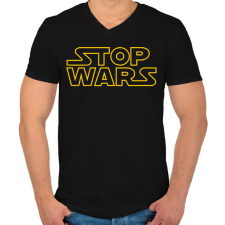 PRINTFASHION STOP WARS - Férfi V-nyakú póló - Fekete férfi póló