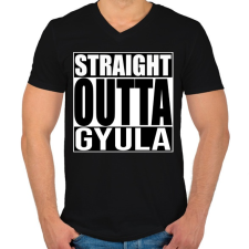 PRINTFASHION Straight Outta Gyula - Férfi V-nyakú póló - Fekete férfi póló