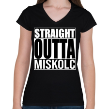 PRINTFASHION Straight Outta Miskolc - Női V-nyakú póló - Fekete női póló