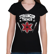 PRINTFASHION Stranger Thing _HELLFIRE CLUB2 - Női V-nyakú póló - Fekete
