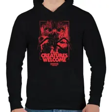 PRINTFASHION Stranger Things All creatures welcome - Férfi kapucnis pulóver - Fekete