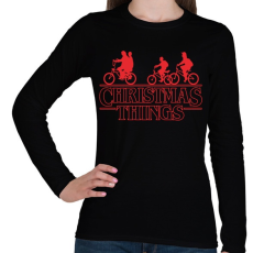 PRINTFASHION Stranger things christmas piros - Női hosszú ujjú póló - Fekete