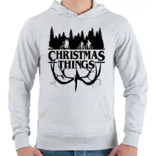PRINTFASHION Stranger things Christmas things fekete - Férfi kapucnis pulóver - Sport szürke férfi pulóver, kardigán